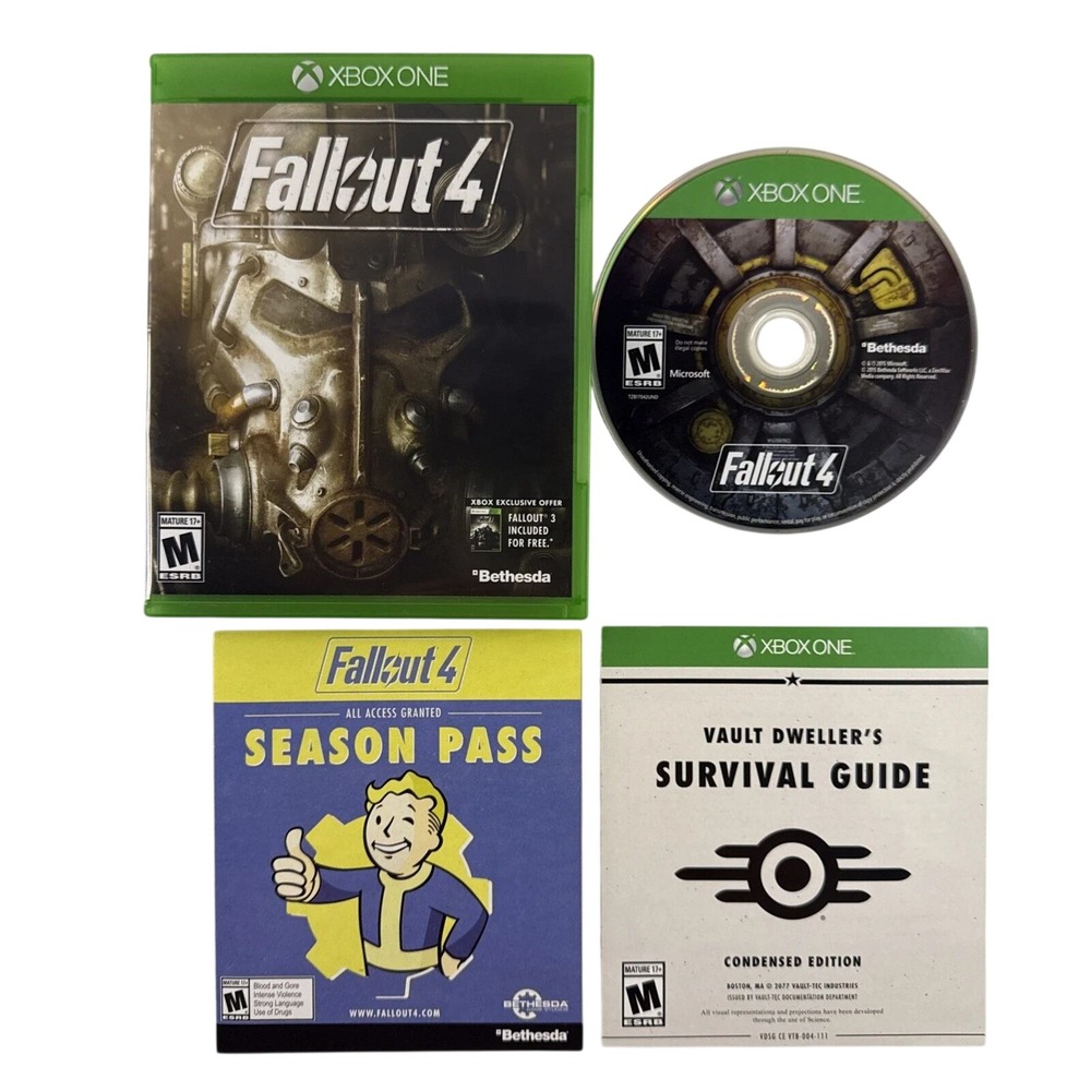 Fallout 4 Xbox One Bethesda Video Game with Survival Guide and Season Pass